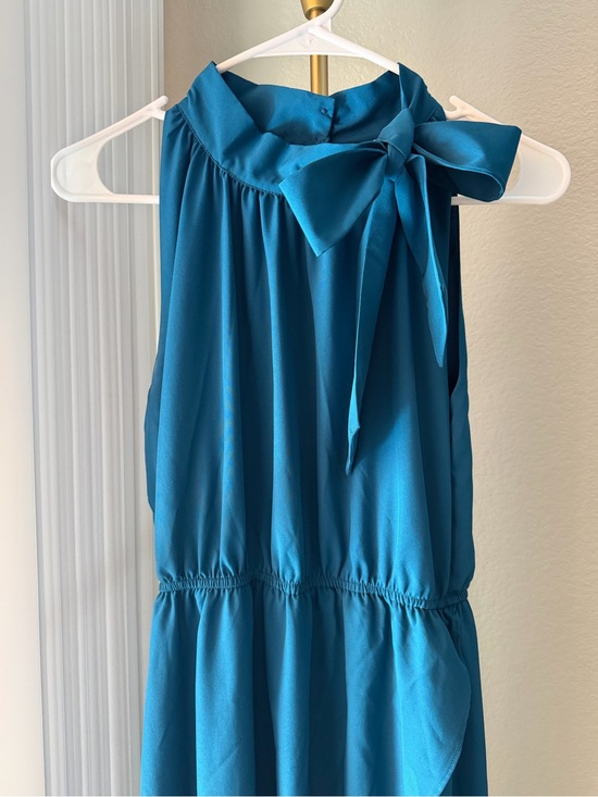 Jasambac Dresses & Skirts - Wedding Guest Dress, Teal Bow Ruffle High Low Dress, Midi Dress, Size Medium